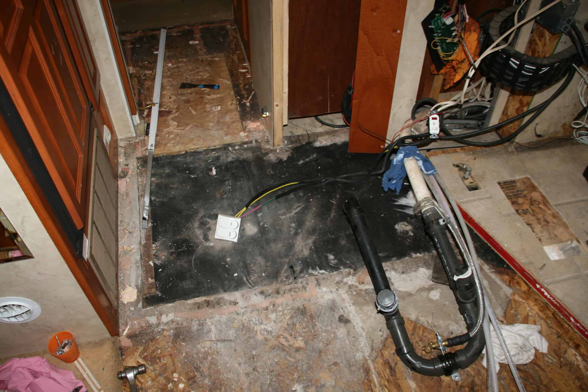 A section of the floor removed.